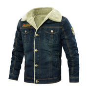 Classic Sherpa-Lined Denim Jacket with Button Closure and Dual Pockets