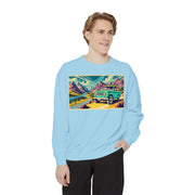 Vintage International Harvester Travelall Mountain Scene Unisex Garment-Dyed Sweatshirt | Retro Adventure Sweatshirt