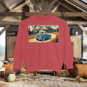 Vintage International Harvester Mountain Road Scene Unisex Garment-Dyed Sweatshirt | Retro Adventure Pullover