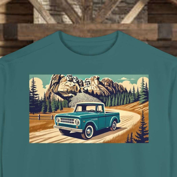 Vintage International Harvester Mountain Road Scene Unisex Garment-Dyed Sweatshirt | Retro Adventure Pullover