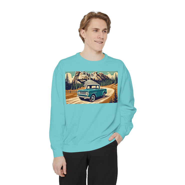 Vintage International Harvester Mountain Road Scene Unisex Garment-Dyed Sweatshirt | Retro Adventure Pullover