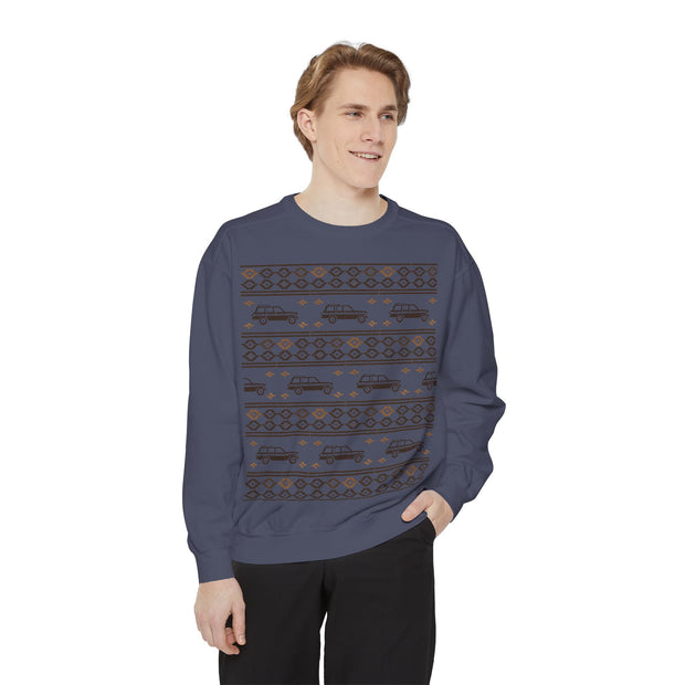 Jeep Grand Wagoneer Ugly Sweater Design Unisex Garment -Dyed Sweatshirt | Retro Holiday Pullover