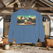 Vintage Jeep Grand Wagoneer Mount Rushmore Scene Unisex Garment-Dyed Sweatshirt | Retro Adventure Apparel