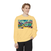 Vintage International Harvester Travelall Mountain Scene Unisex Garment-Dyed Sweatshirt | Retro Adventure Sweatshirt