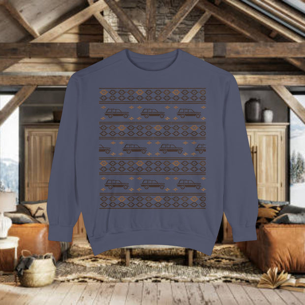 Jeep Grand Wagoneer Ugly Sweater Design Unisex Garment -Dyed Sweatshirt | Retro Holiday Pullover