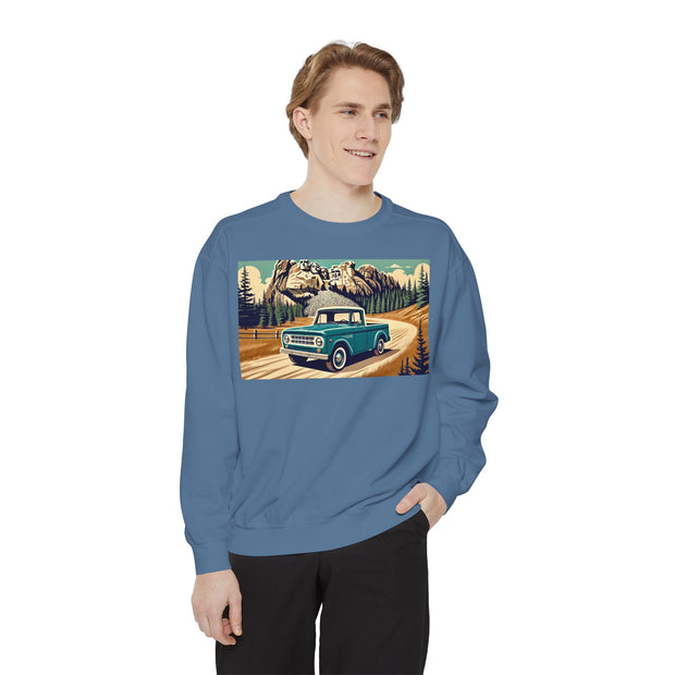 Vintage International Harvester Mountain Road Scene Unisex Garment-Dyed Sweatshirt | Retro Adventure Pullover