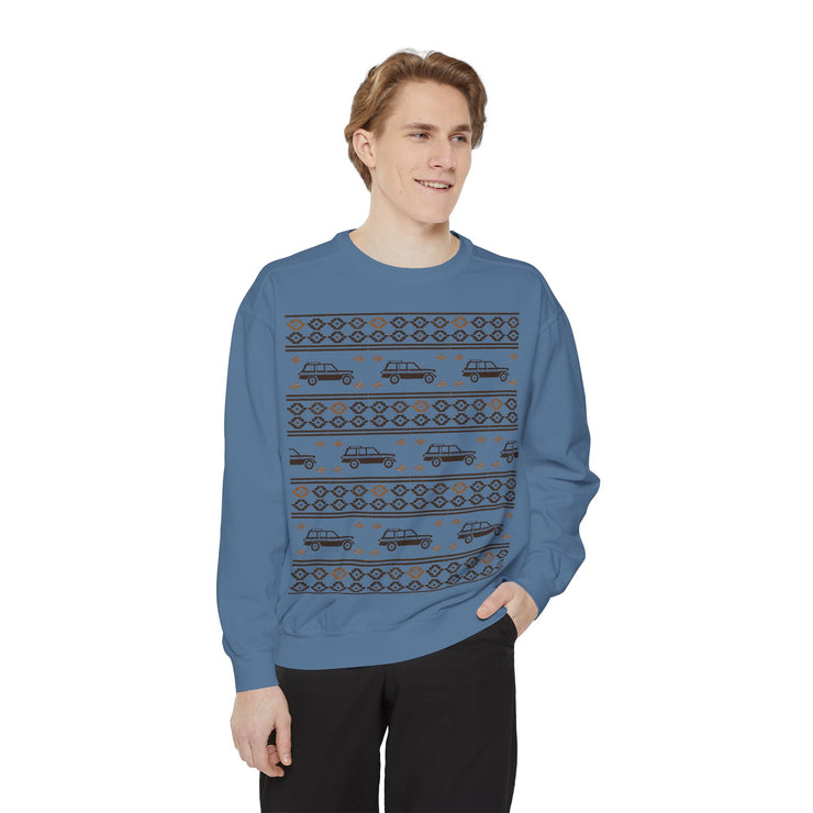 Jeep Grand Wagoneer Ugly Sweater Design Unisex Garment -Dyed Sweatshirt | Retro Holiday Pullover