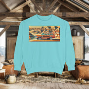 Vintage Jeep Grand Wagoneer Desert Scene Unisex Garment-Dyed Sweatshirt | Retro SUV Sweatshirt