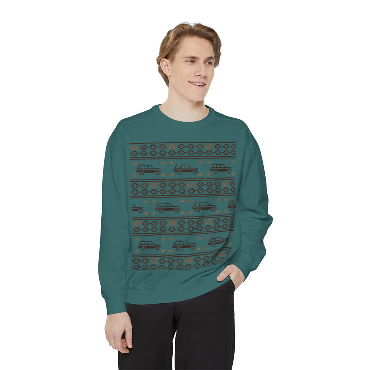 Jeep Grand Wagoneer Ugly Sweater Design Unisex Garment -Dyed Sweatshirt | Retro Holiday Pullover