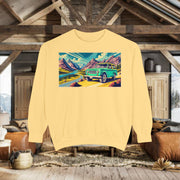 Vintage International Harvester Travelall Mountain Scene Unisex Garment-Dyed Sweatshirt | Retro Adventure Sweatshirt