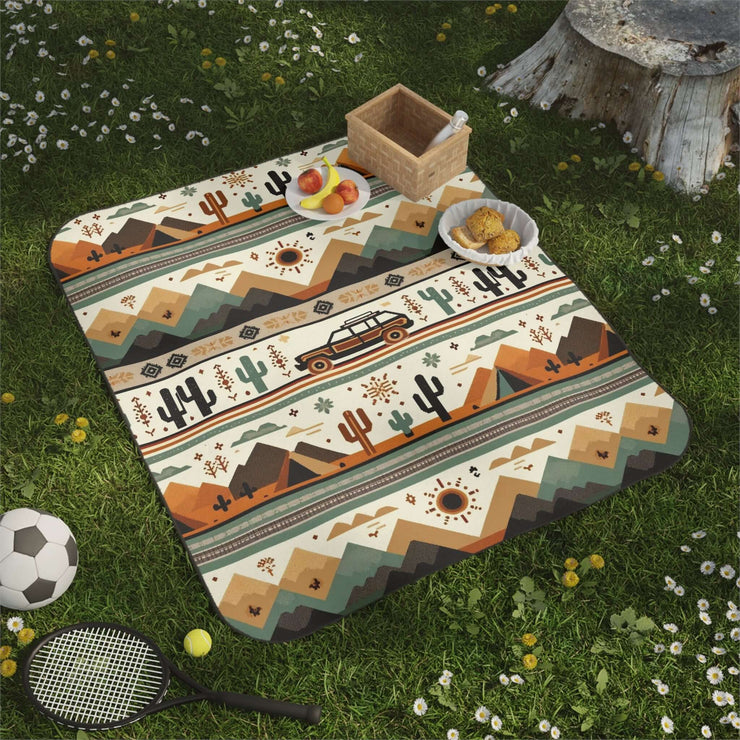 Retro Waterproof Picnic Blanket – Soft Polyester Fleece, Portable with Carrying Strap – Ideal for Picnics, Stadiums, and Outdoor Adventures