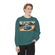 Vintage International Harvester Mountain Road Scene Unisex Garment-Dyed Sweatshirt | Retro Adventure Pullover