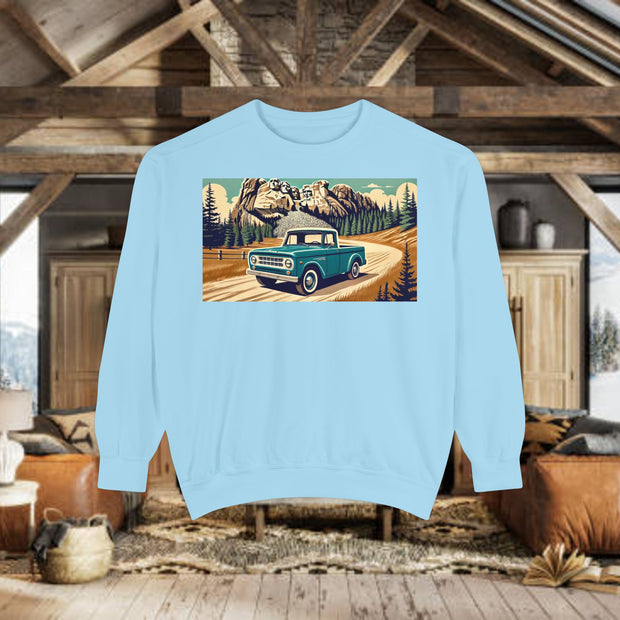 Vintage International Harvester Mountain Road Scene Unisex Garment-Dyed Sweatshirt | Retro Adventure Pullover