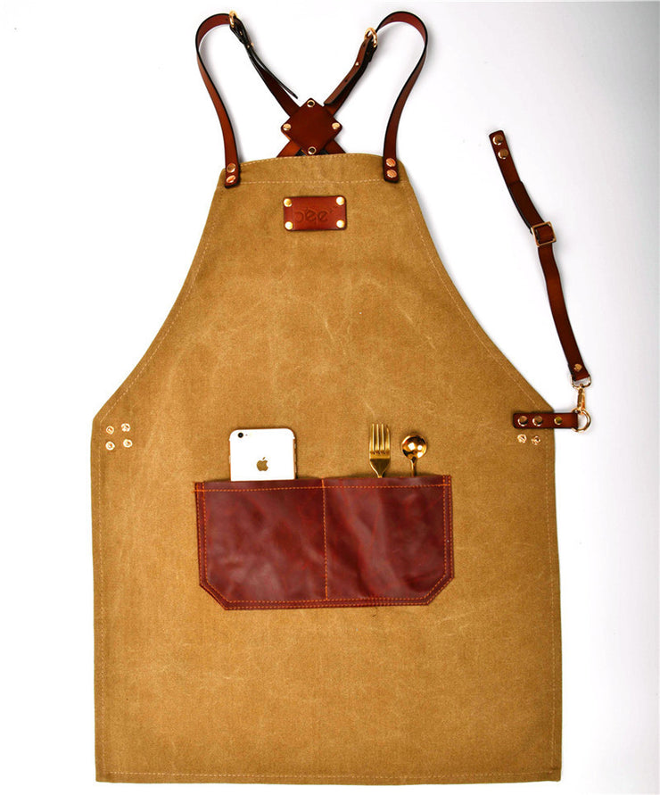 Leather Pocket Waxed Canvas Waterproof Oil Drain Apron