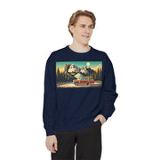 Vintage Jeep Grand Wagoneer Mount Rushmore Scene Unisex Garment-Dyed Sweatshirt | Retro Adventure Apparel