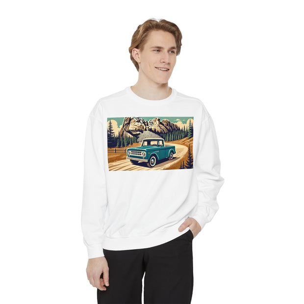 Vintage International Harvester Mountain Road Scene Unisex Garment-Dyed Sweatshirt | Retro Adventure Pullover