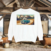 Vintage International Harvester Mountain Road Scene Unisex Garment-Dyed Sweatshirt | Retro Adventure Pullover