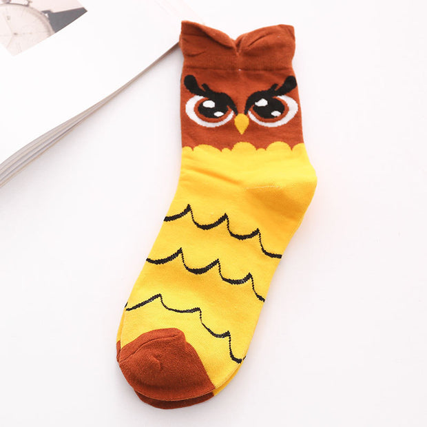 Cotton Mid-Tube Owl Cartoon Women Socks