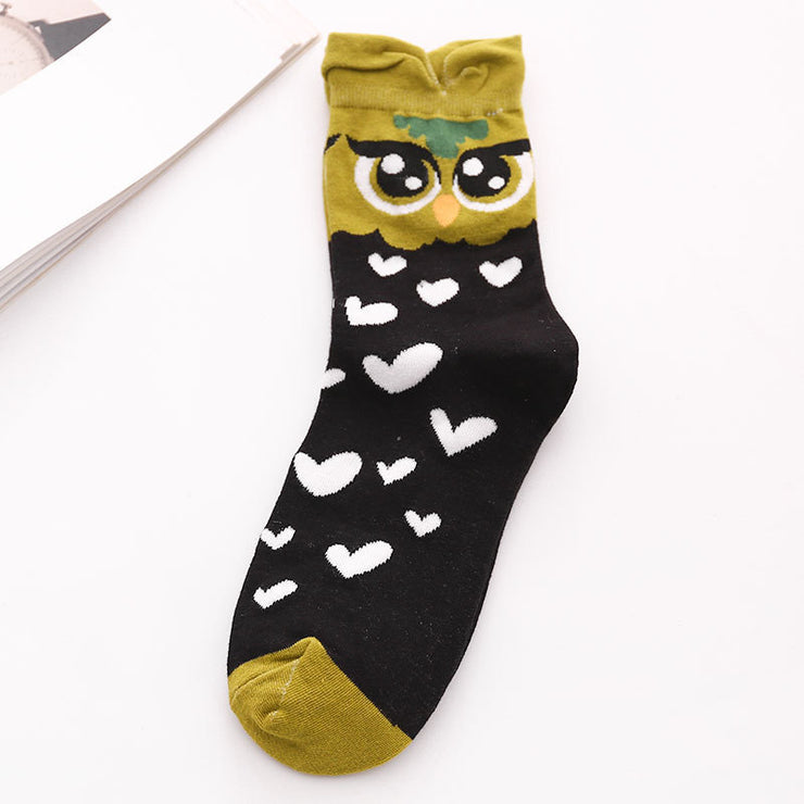 Cotton Mid-Tube Owl Cartoon Women Socks