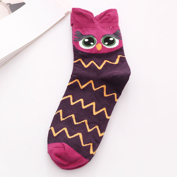 Cotton Mid-Tube Owl Cartoon Women Socks