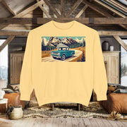 Vintage International Harvester Mountain Road Scene Unisex Garment-Dyed Sweatshirt | Retro Adventure Pullover