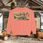 Vintage Jeep Grand Wagoneer Desert Scene Unisex Garment-Dyed Sweatshirt | Retro SUV Sweatshirt