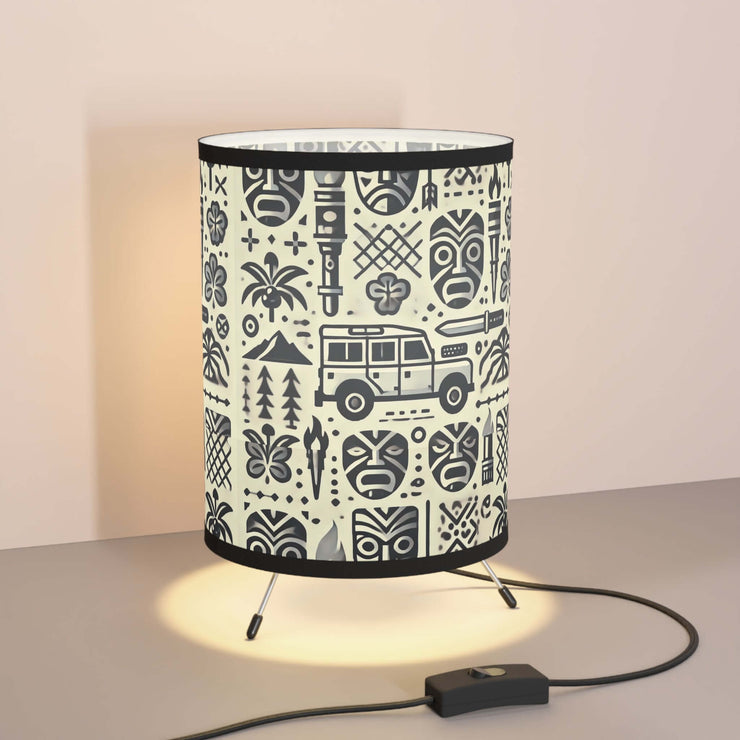 Adventure-Ready Land Rover Tiki Print Tripod Lamp - High-Res Shade Décor