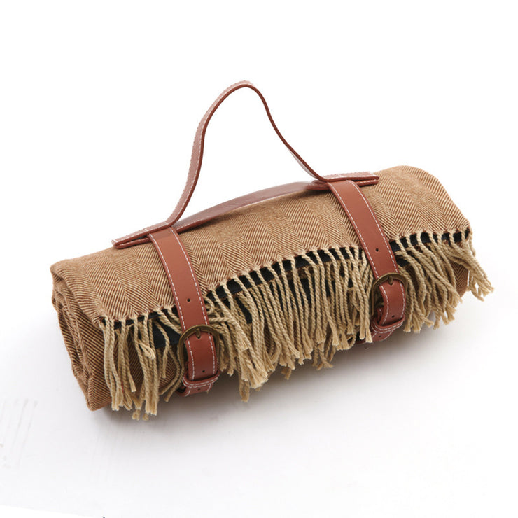 Leather Strap Tassel Picnic Blanket