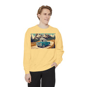 Vintage International Harvester Mountain Road Scene Unisex Garment-Dyed Sweatshirt | Retro Adventure Pullover