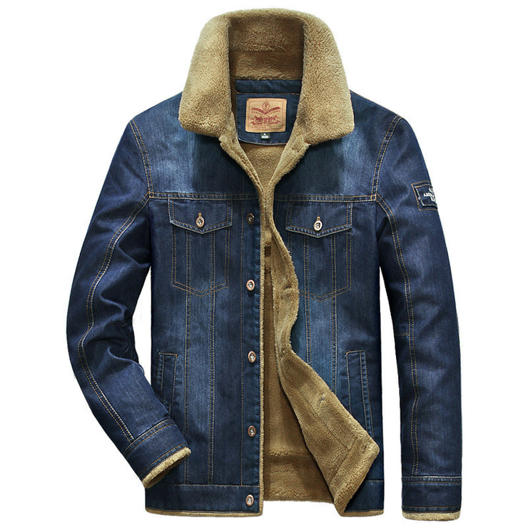 Classic Sherpa-Lined Denim Jacket with Button Closure and Dual Pockets