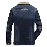 Classic Sherpa-Lined Denim Jacket with Button Closure and Dual Pockets