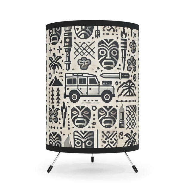 Adventure-Ready Land Rover Tiki Print Tripod Lamp - High-Res Shade Décor