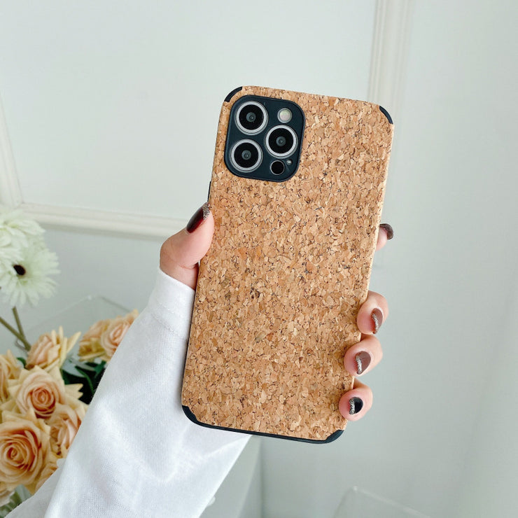 Wood Grain Pattern Shatter-resistant Leather Phone Case Soft Shell