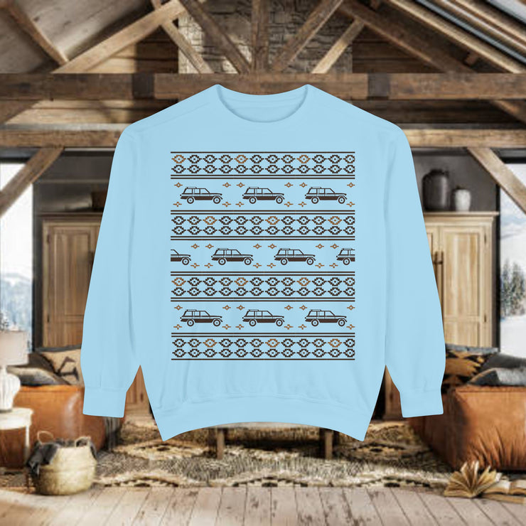 Jeep Grand Wagoneer Ugly Sweater Design Unisex Garment -Dyed Sweatshirt | Retro Holiday Pullover