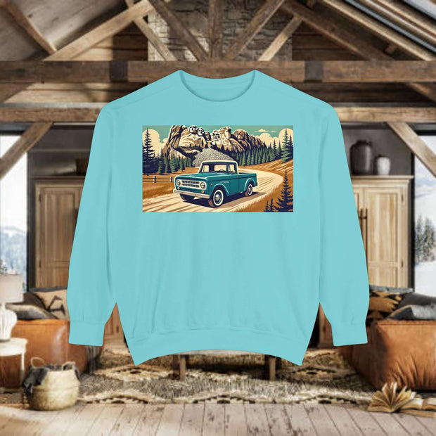 Vintage International Harvester Mountain Road Scene Unisex Garment-Dyed Sweatshirt | Retro Adventure Pullover