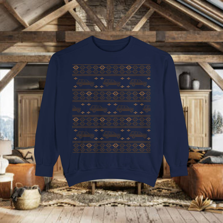 Jeep Grand Wagoneer Ugly Sweater Design Unisex Garment -Dyed Sweatshirt | Retro Holiday Pullover