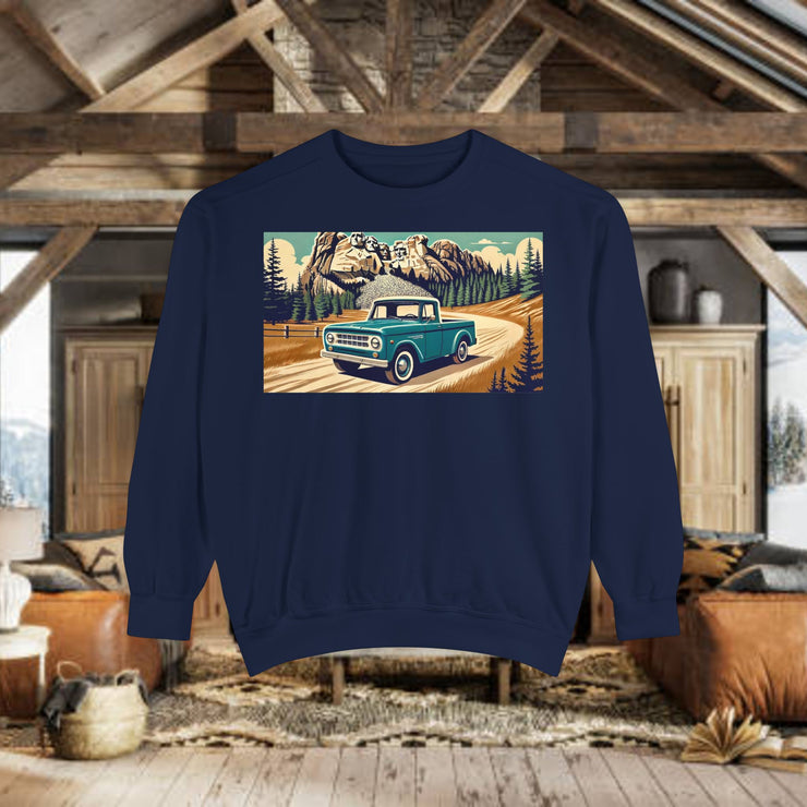 Vintage International Harvester Mountain Road Scene Unisex Garment-Dyed Sweatshirt | Retro Adventure Pullover