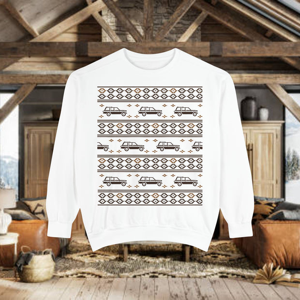 Jeep Grand Wagoneer Ugly Sweater Design Unisex Garment -Dyed Sweatshirt | Retro Holiday Pullover