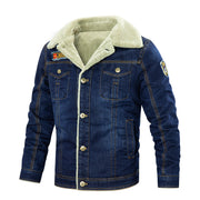 Classic Sherpa-Lined Denim Jacket with Button Closure and Dual Pockets