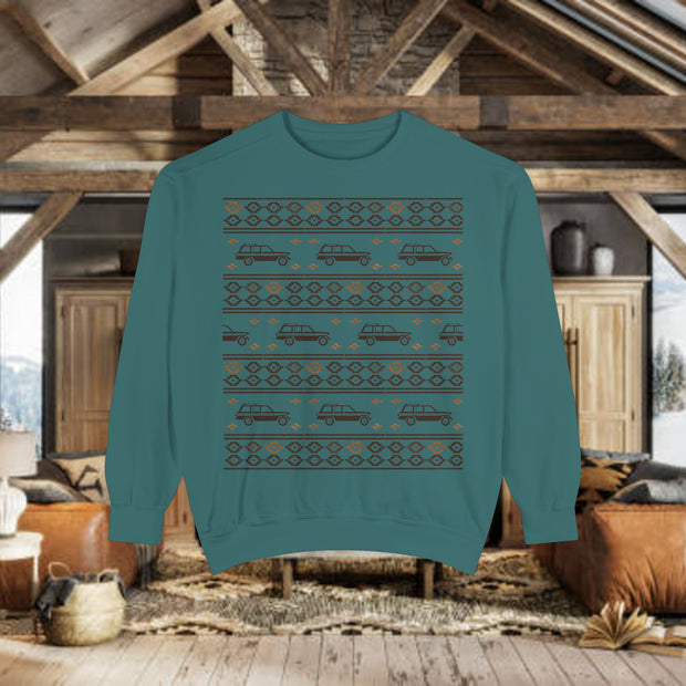 Jeep Grand Wagoneer Ugly Sweater Design Unisex Garment -Dyed Sweatshirt | Retro Holiday Pullover