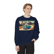 Vintage International Harvester Mountain Road Scene Unisex Garment-Dyed Sweatshirt | Retro Adventure Pullover