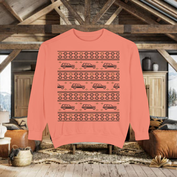 Jeep Grand Wagoneer Ugly Sweater Design Unisex Garment -Dyed Sweatshirt | Retro Holiday Pullover