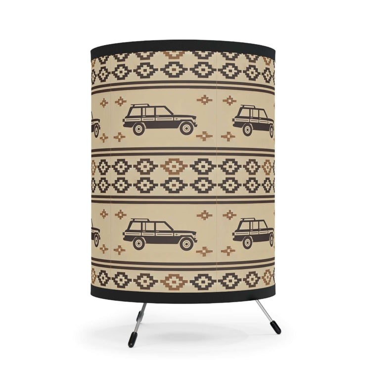 Retro Full Size Jeep (FSJ) Southwestern Pattern Tripod Lamp - High-Res Printed Shade"