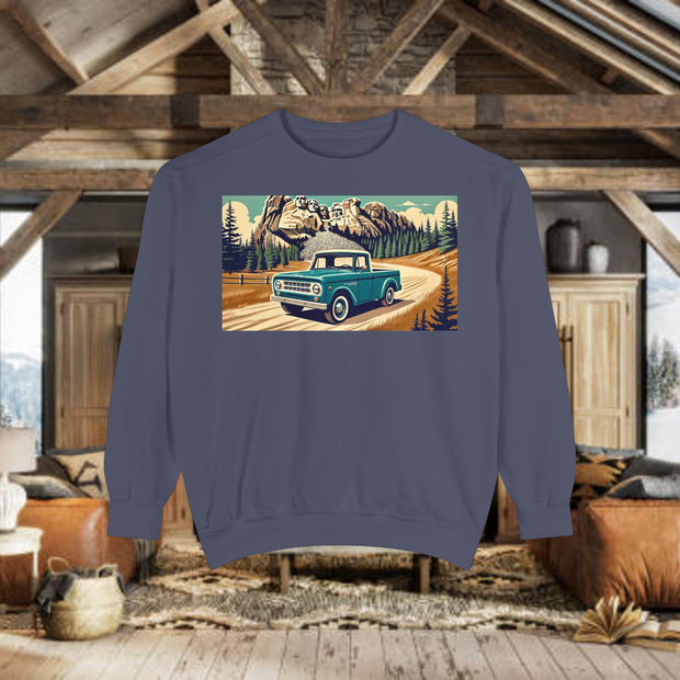 Vintage International Harvester Mountain Road Scene Unisex Garment-Dyed Sweatshirt | Retro Adventure Pullover