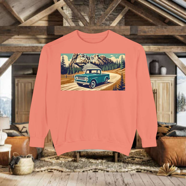 Vintage International Harvester Mountain Road Scene Unisex Garment-Dyed Sweatshirt | Retro Adventure Pullover