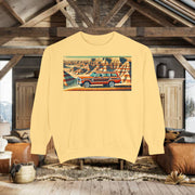 Vintage Jeep Grand Wagoneer Desert Scene Unisex Garment-Dyed Sweatshirt | Retro SUV Sweatshirt