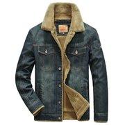 Classic Sherpa-Lined Denim Jacket with Button Closure and Dual Pockets