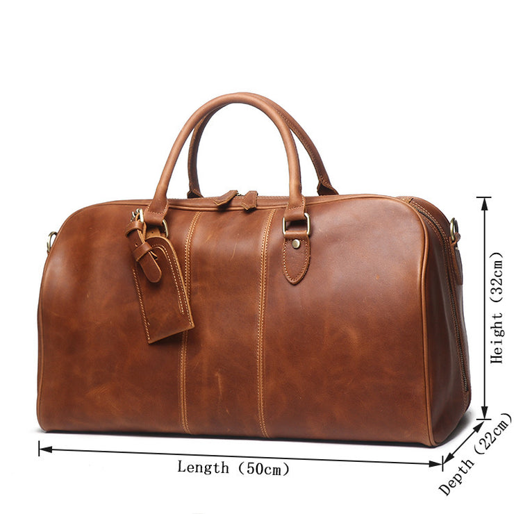 Men's Leather Hand Travel One Shoulder Crossbody Duffel Bag