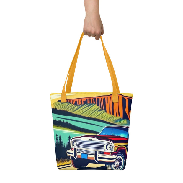 Retro Jeep Wagoneer Tote Bag  Scenic Yosemite Road Trip Art