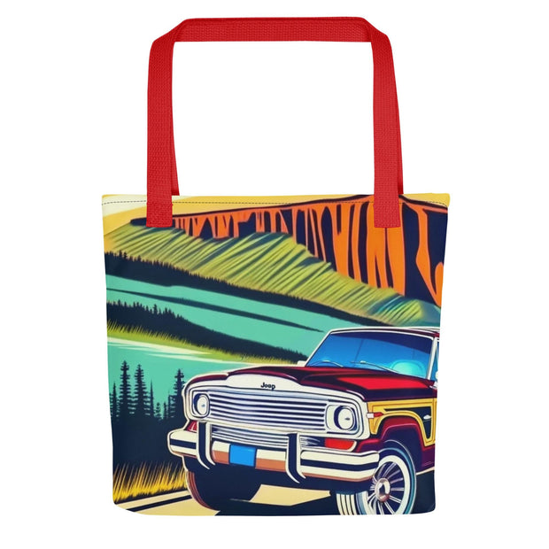 Retro Jeep Wagoneer Tote Bag  Scenic Yosemite Road Trip Art